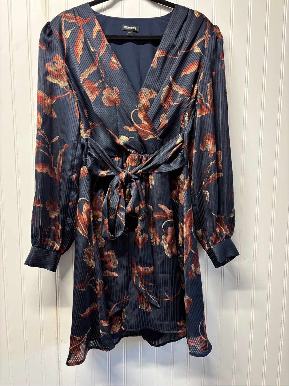 Women's Express Floral Dress Long Sleeve Belted Waist Size Large